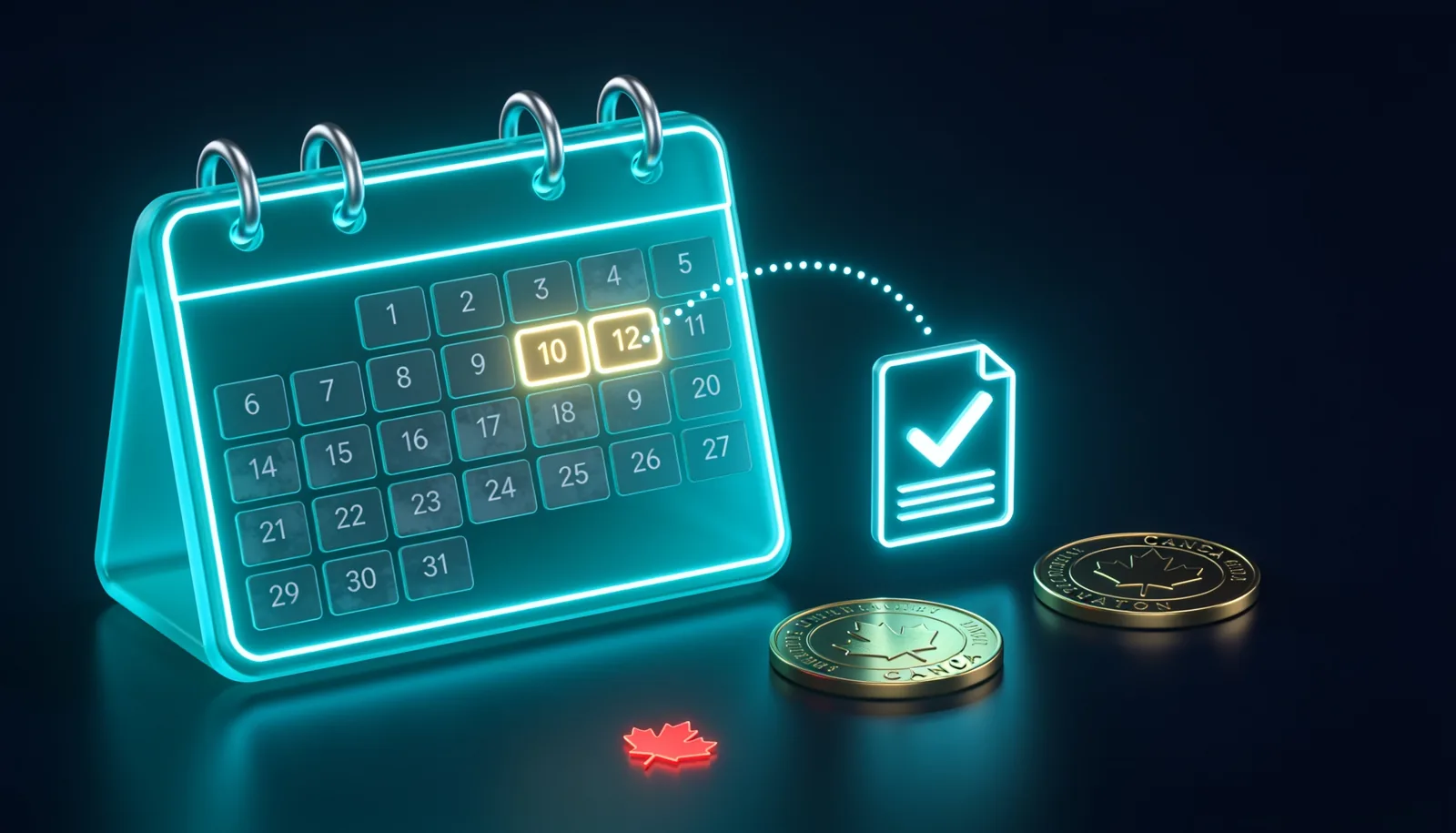 EI payment dates 2026 shown as a blank calendar with two dates two weeks apart and a filed report icon