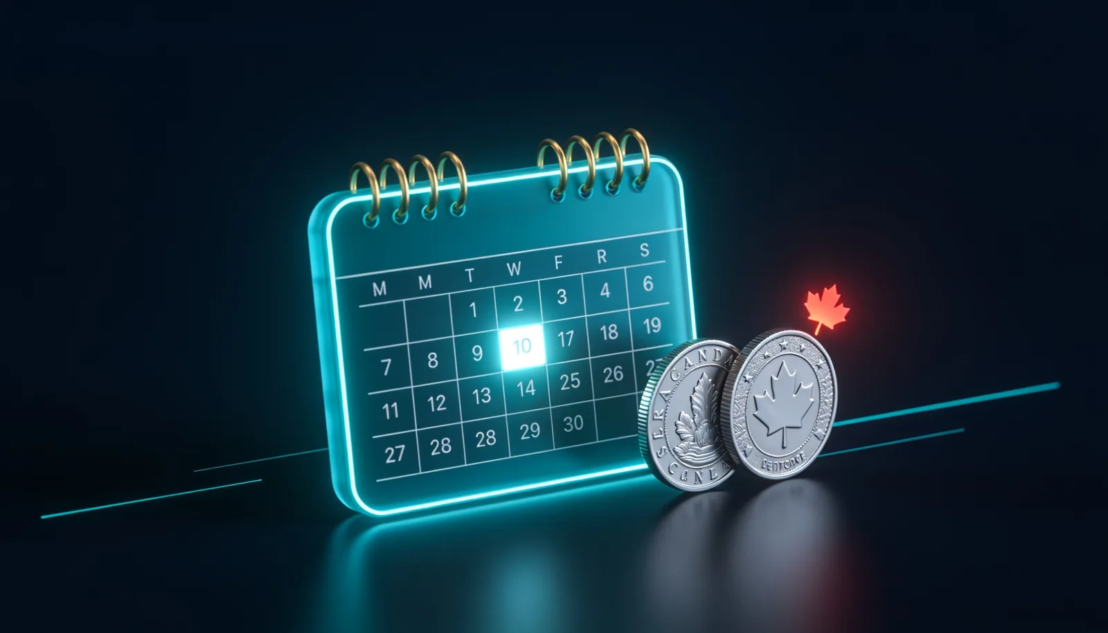 OAS payment dates 2026 monthly calendar with Old Age Security deposit day highlighted and Canadian coins