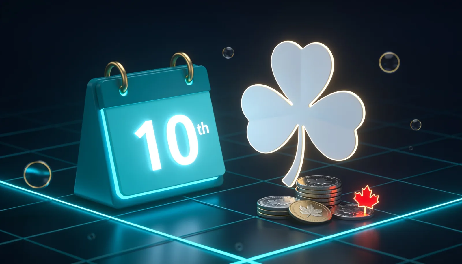 Ontario Trillium Benefit payment dates 2026 calendar with the 10th highlighted and a glowing trillium flower